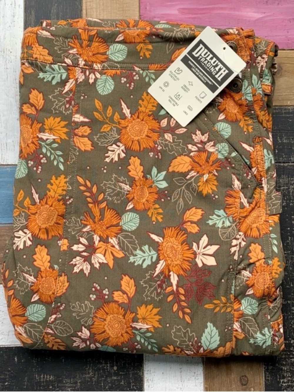NWT Duluth XXL x31L Heirloom Gardening Lined Bib Overalls Loden Autumn Leaves - Picture 8 of 10